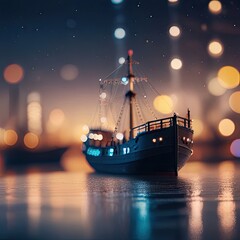 Wall Mural - ship in the sea at night