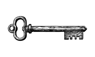 old key engraving black and white outline