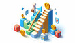 3D Icon: Value Ladder Concept with Cartoon Ladder, Isometric Scene, and Miniature Diorama Art