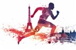 Silhouette of Athlete and Eiffel Tower on White, Olympic Colors Theme - Sports Iconography, Paris Landmarks, International Competitions