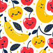 Playful Cute Fruits Pattern with Smiling Faces Design