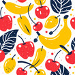 Vibrant Fruit Pattern with Bananas, Cherries, and Apples Illustration