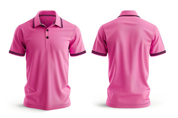 Wall Mural - Pink polo shirt mockup, front and back view, isolated on white background.