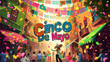 Festive Cinco de Mayo Banner with Decorative Elements and Lights