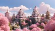 pink lotus flowersAI-generated animation of pink Japanese castles and landscapes