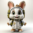 Cute cartoon rabbit in astronaut suit with backpack. 3D rendering