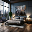 3d rendering of bedroom in modern loft style with wooden floor.