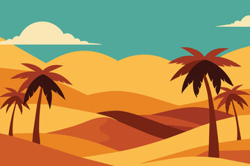 Desert Panorama Background with Palm Trees vector design