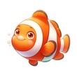 A playful clownfish character with a curious expression, depicted in vibrant colors in a lively underwater setting.