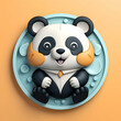 Cute panda cartoon character sitting on blue plate.  illustration.