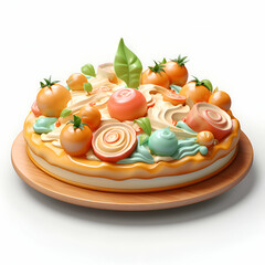 Wall Mural - Cheesecake with cherry tomatoes on white background. 3d illustration