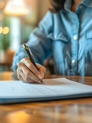 Female Executive Prepared to Sign Important Documents with Nail Polish Adorned Fingers