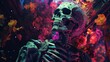 a skeleton full of bright colors in the style of terror wave