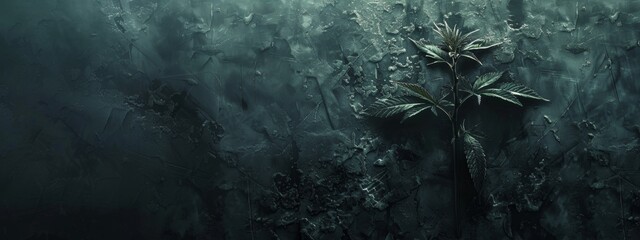 Poster - A dark and abstract background with a single, withered plant with thorns, symbolizing the destructive nature of narcotics.