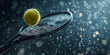 Tennis Schläger und Tennis Ball im schönen dunklen Licht und effektvollen Hintergrund, ai generativ