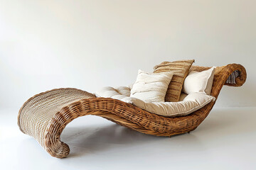 Wall Mural - A coastal-inspired wicker chaise longue, bringing relaxed vibes to a white background.