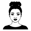 Fictional female character. Black and white illustration. Logo design for use in graphics. Generated by Ai