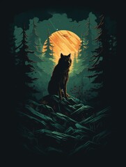 Wall Mural - photography a wolf prowling through a dark forest, capturing the stealth and predatory instincts of these nocturnal hunters, AI Generative