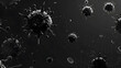 Black background with white cells and black colored virus shapes 