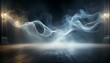 Mystical mist. Swirling smoke in dark and light symphony. Fluid fantasia. Abstract dance of fog and light on floor with black background