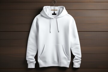 a blank white hoodie, meticulously captured in fine detail, showcasing its versatility and modern appeal