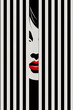 black and white stripes with a woman's face