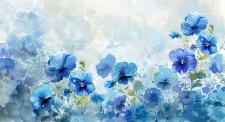 Sticker - Abstract blue flower background. Blue Pansy flowers in the meadow