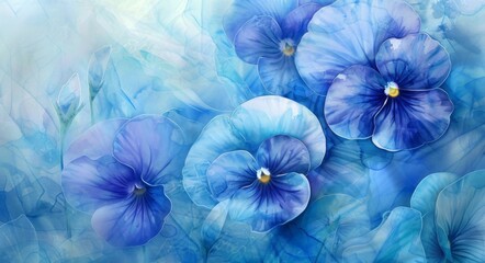 Sticker - Abstract blue flower background. Blue Pansy flowers in the meadow