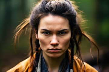 Wall Mural - a woman with braided hair looking at the camera