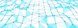 Fototapeta Do przedpokoju - Network of bright connected dots and lines. Abstract dynamic wave of many points. Digital background. 3D rendering.