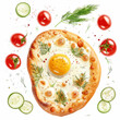 a pizza with a fried egg on top of it