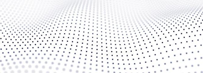 Fototapete - Abstract gradient dynamic wave of glowing particles. Network of neon dots. Big data. Digital background. 3d rendering
