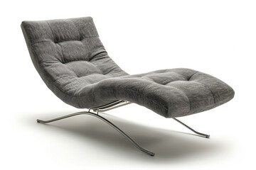 Wall Mural - Contemporary gray fabric chaise longue chair with sleek metal legs isolated on solid white background.