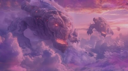 Wall Mural - view of the sky with lightning and large monsters . seamless looping time-lapse virtual video Animation Background.
