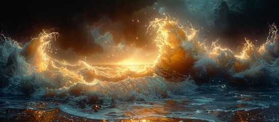 Wall Mural - As the night deepens, the sea whispers its secrets to those who dare to listen, a melody of love and longing. 
