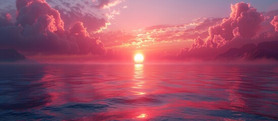Wall Mural - As the sun dips below the horizon, casting hues of pink and gold across the sky, a romantic evening unfolds by the tranquil sea. 