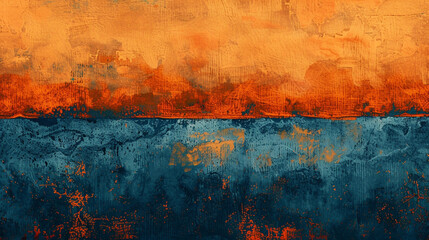 Wall Mural - Rust orange and midnight blue gouache painting, enriching room decor with deep color textures.