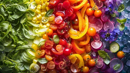 Wall Mural - rainbow inspired salad with fruits, healthy food, food photography, 16:9