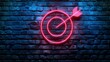 Target icon neon on brick wall background