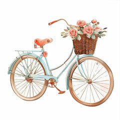 Wall Mural - a painting of a bicycle with flowers in the basket