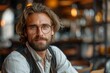 © DKPhoto - Handsome man with a casual style smiling in a well-lit café setting
