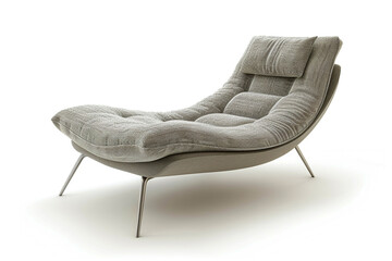 Wall Mural - Contemporary gray fabric chaise longue chair with metal legs isolated on solid white background.