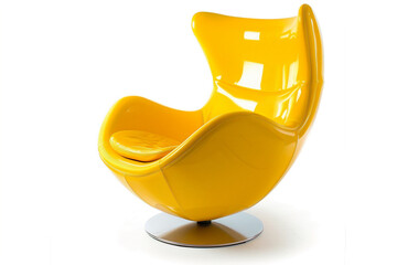 Wall Mural - A bright yellow egg chair with a playful design, isolated on solid white background.