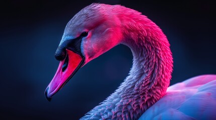 Wall Mural - A swan with a red head is shown in a blue and red background