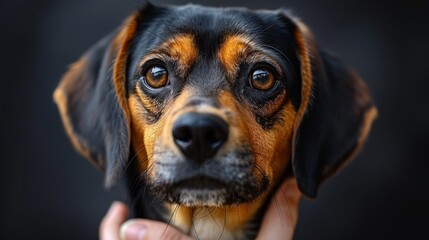 Wall Mural - A brown and black dog with a brown nose and brown eyes