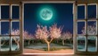 Midnight Blooms: Almond Trees Under the Moon