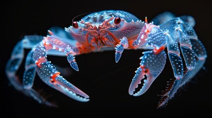 Wall Mural - A blue and red crab is shown in a black background