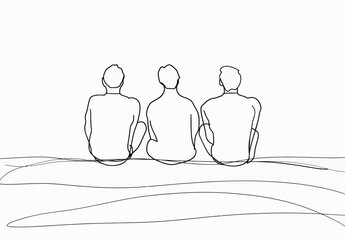 Wall Mural - a line drawing of three people sitting on a bench