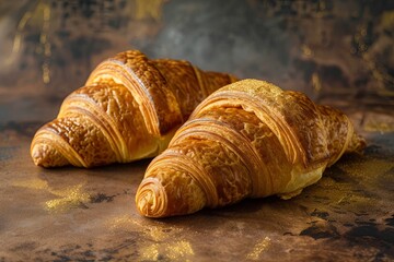 Wall Mural - Golden Darkness: Croissant Duo in a Delicious Composition