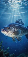 Wall Mural - sea bass fish underwater background